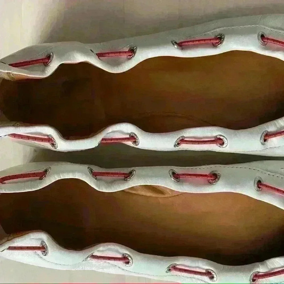 Hunter Dominica White Leather Flats Pull Tie 8 - Picture 7 of 10